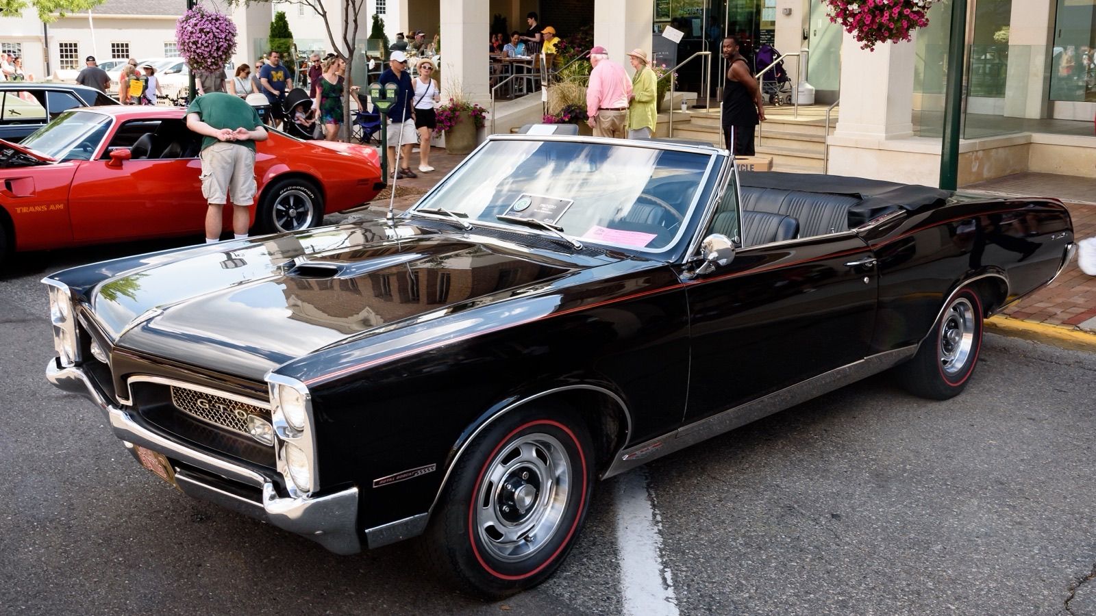 1967 Pontiac GTO convertible in black, front three-quarter view