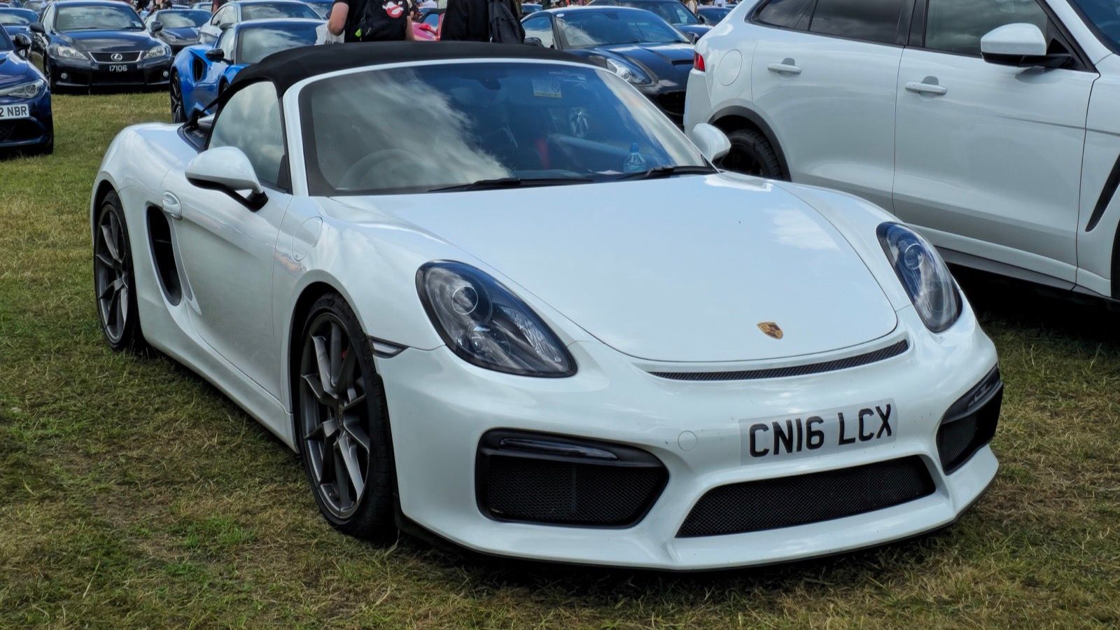 White 2016 Porsche Boxster Spyder (981), front three-quarter view