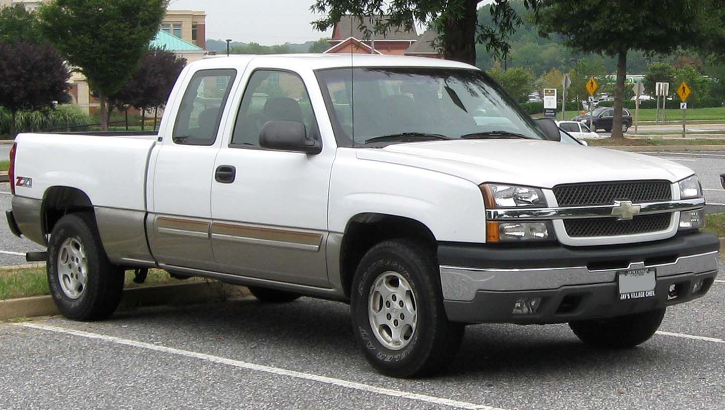 White 2003–2005 Chevrolet Silverado Extended Cab Fleetside, representative photograph with unidentified equipment