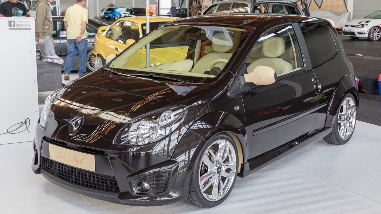 Third-generation Renault Twingo city car at a show in Friedrichshafen, front three-quarter view