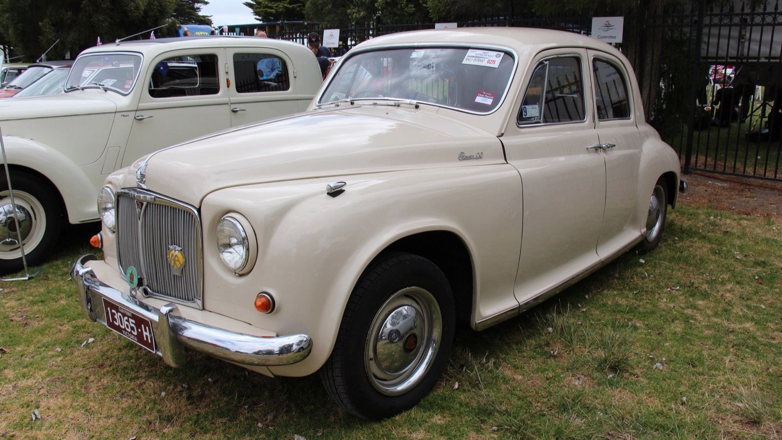 Green 1956 Rover P4 90 saloon, front three-quarter view