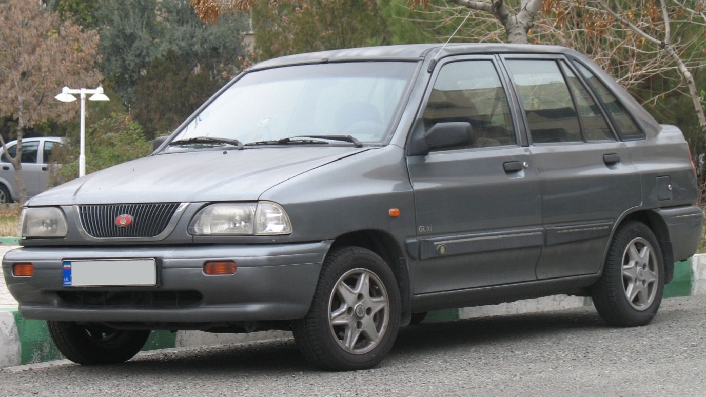 Grey SAIPA Pride 141 GLXi liftback parked in Tehran, front three-quarter view
