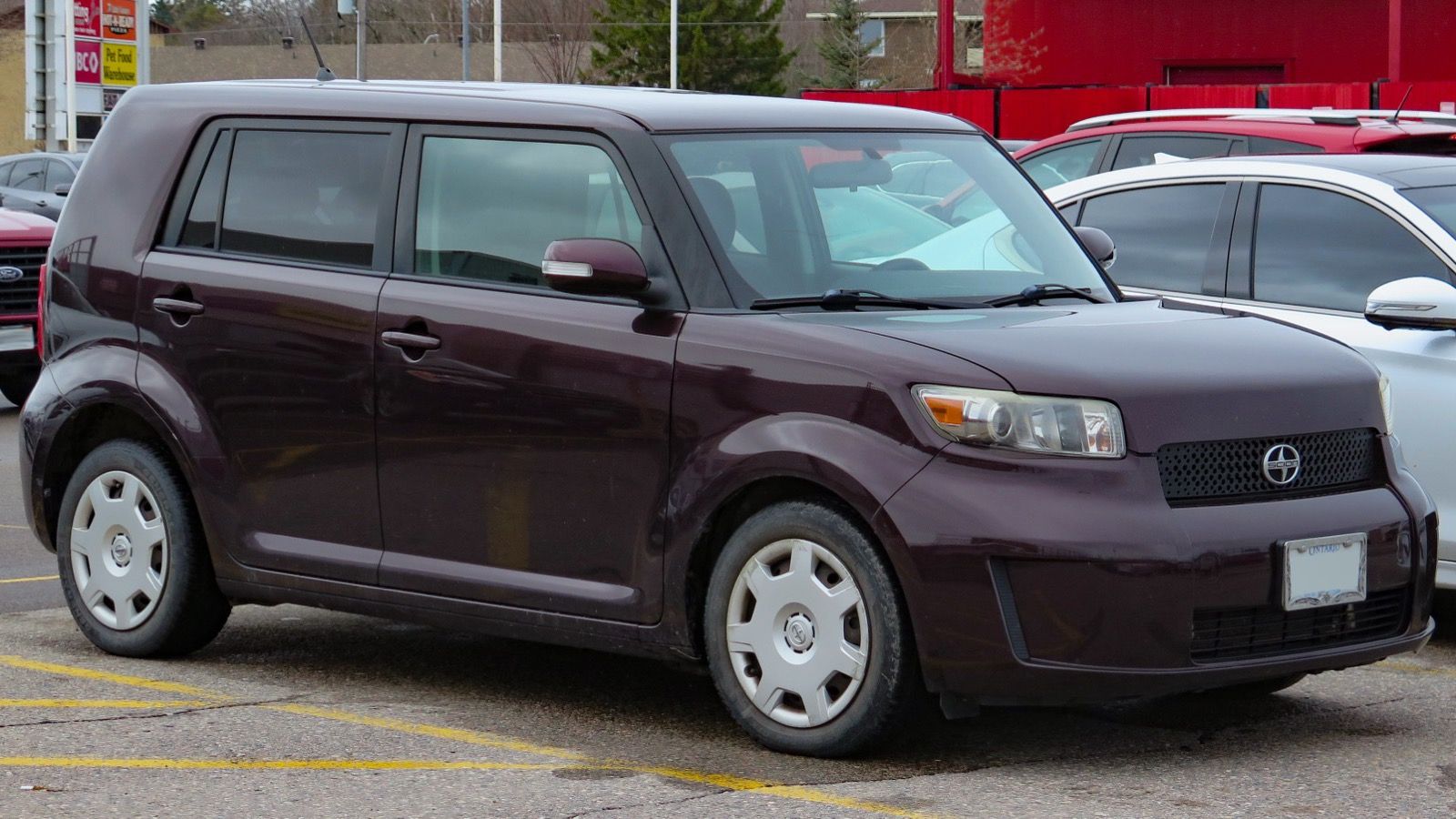 Dark purple 2008 Scion xB second-generation hatchback, front three-quarter view