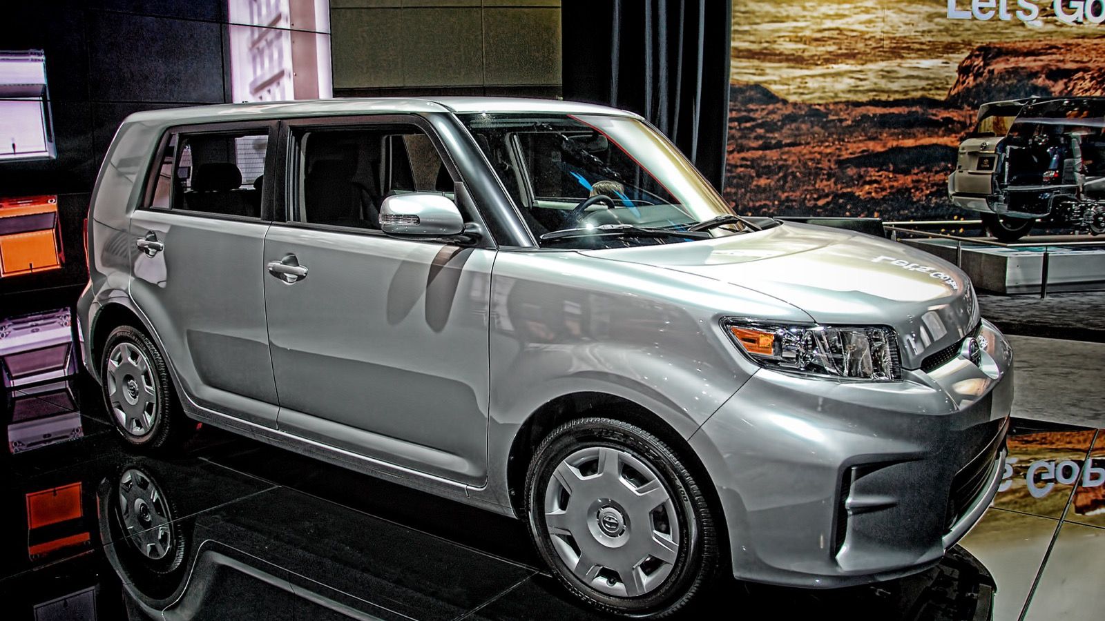Silver 2013 Scion xB, front three-quarter view