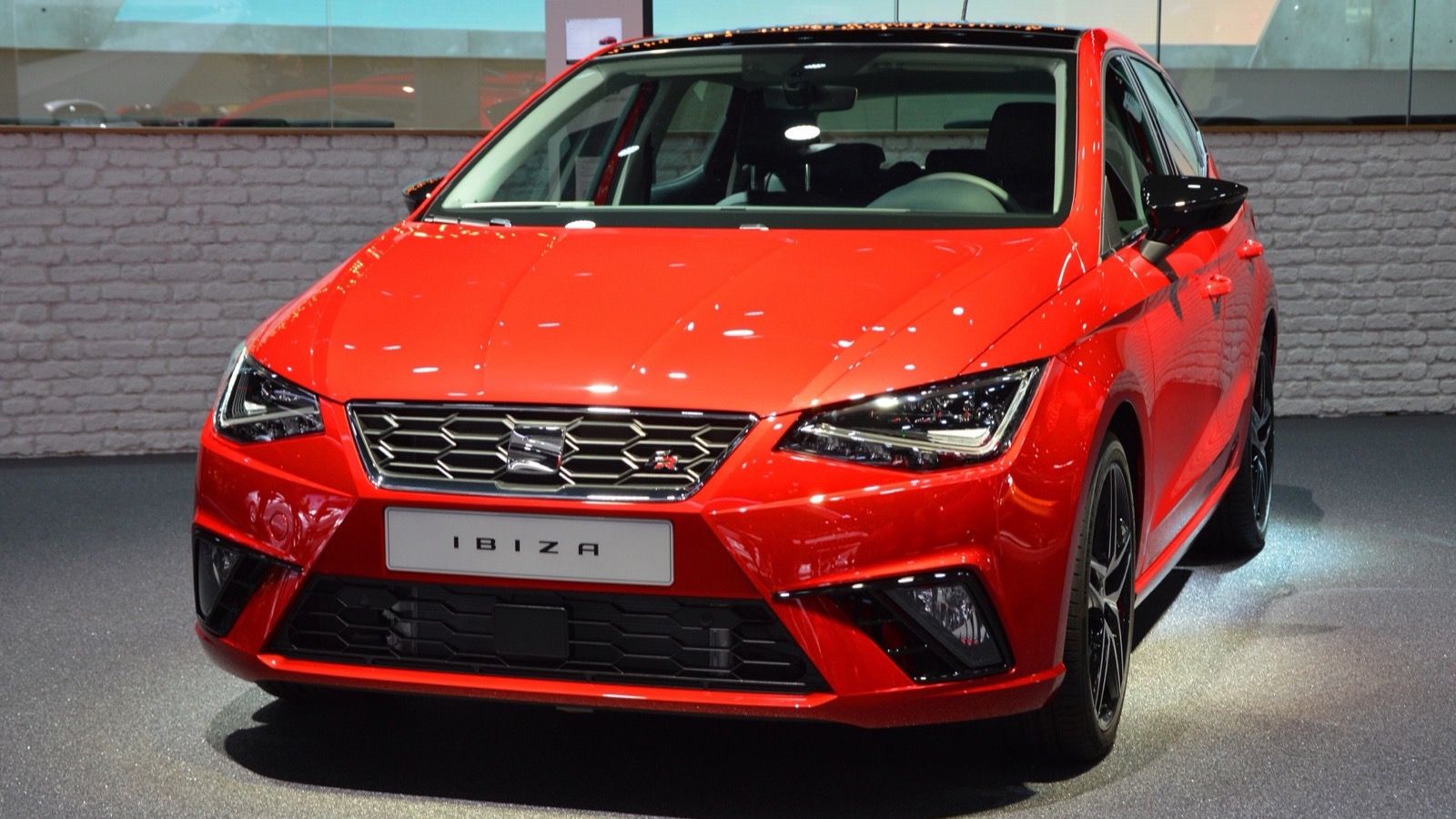 Red 2017 SEAT Ibiza Mk5 FR five-door hatchback, front view