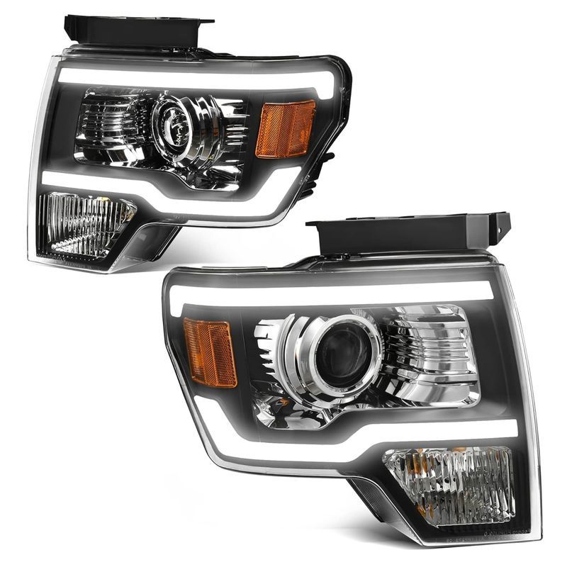 YITAMOTOR 2009-2014 Ford F150 Headlamp LED DRL Headlights Assembly Black for Ford F-150