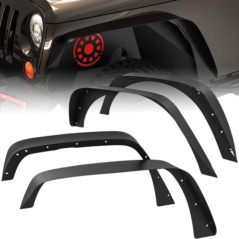 Flat Front & Rear Fender Flares Compatible with 2007-2018 Jeep Wrangler  for Jeep Wrangler
