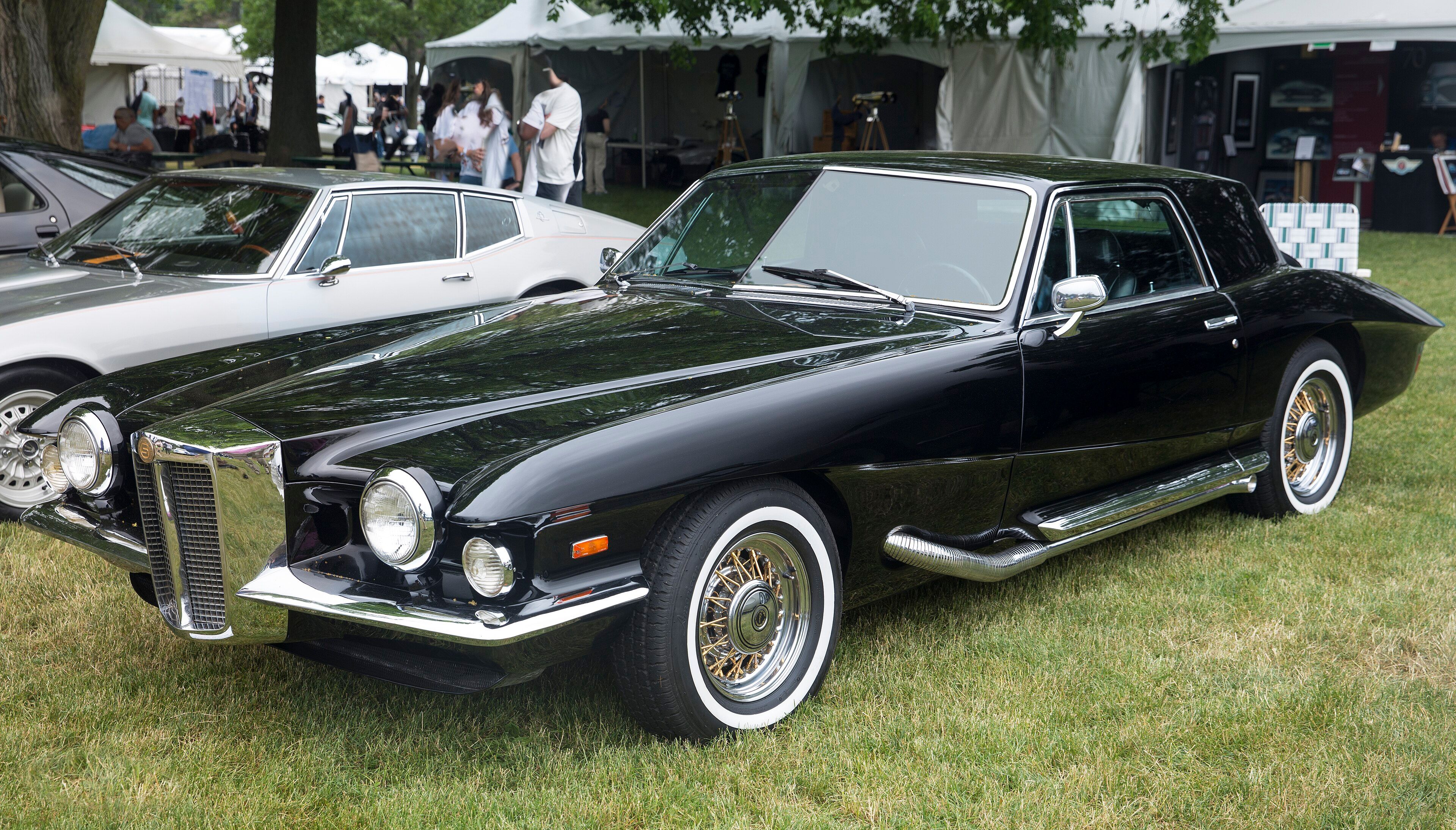 Black 1971 Stutz Blackhawk Series I coupe, front three-quarter view