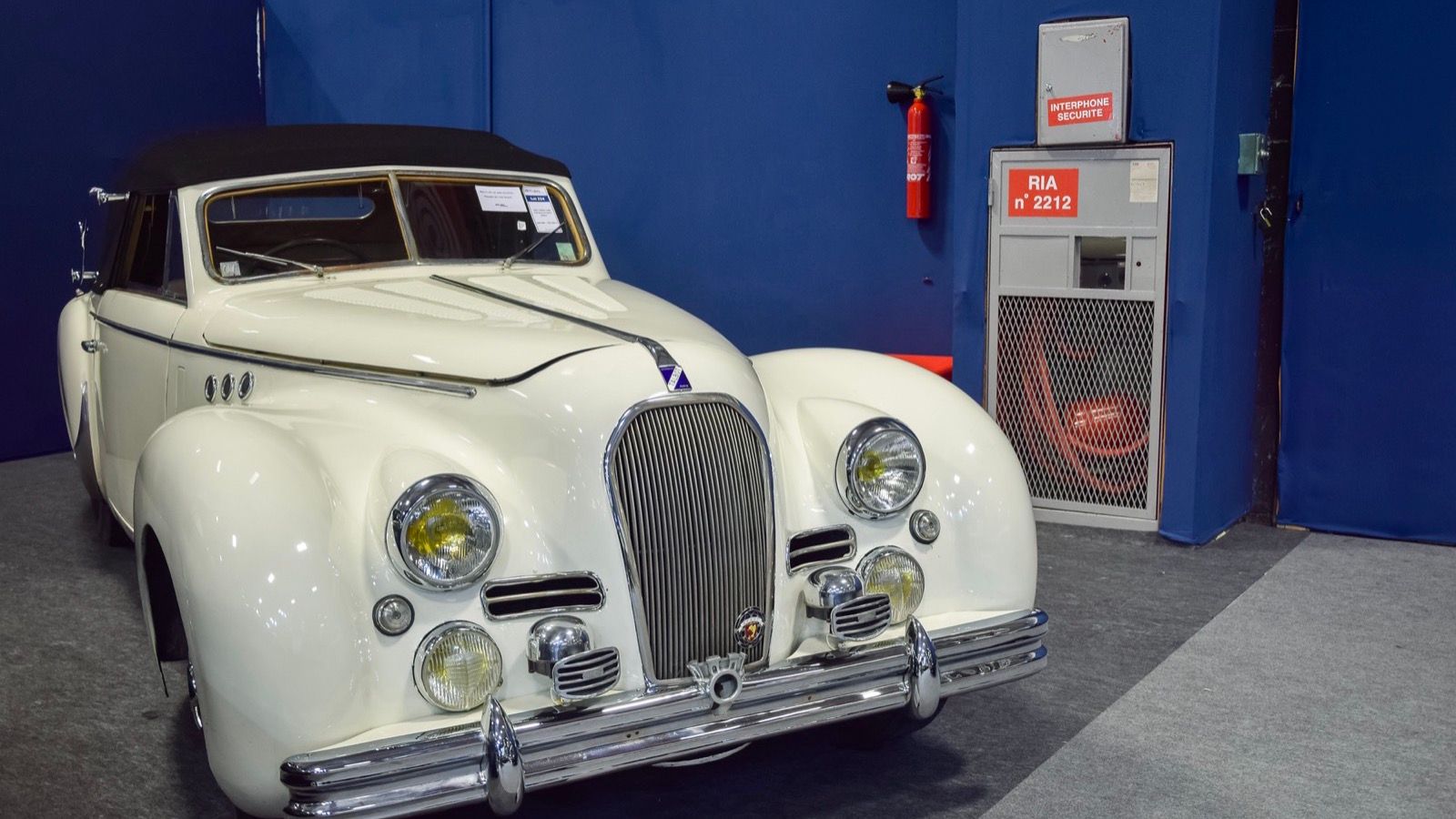 White 1951 Talbot-Lago T26 Record Sport cabriolet by Dubos, front three-quarter view
