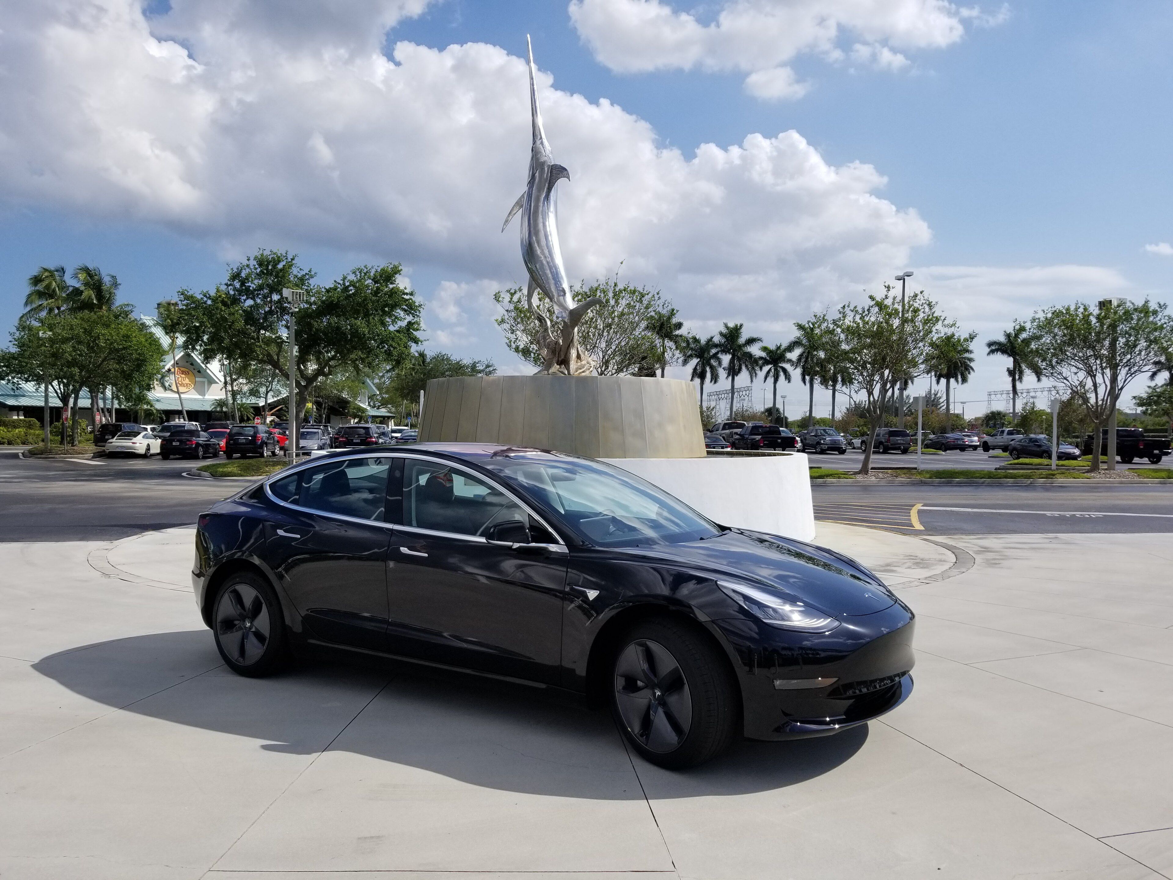 Black 2018 Tesla Model 3, side profile view
