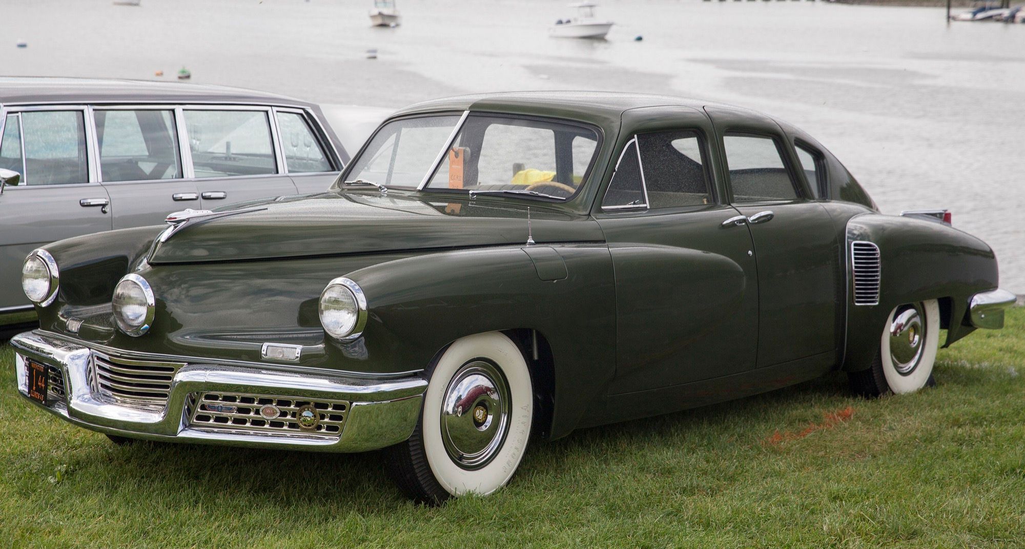 Green 1948 Tucker 48 (car no. 44) fastback sedan, front-left three-quarter view