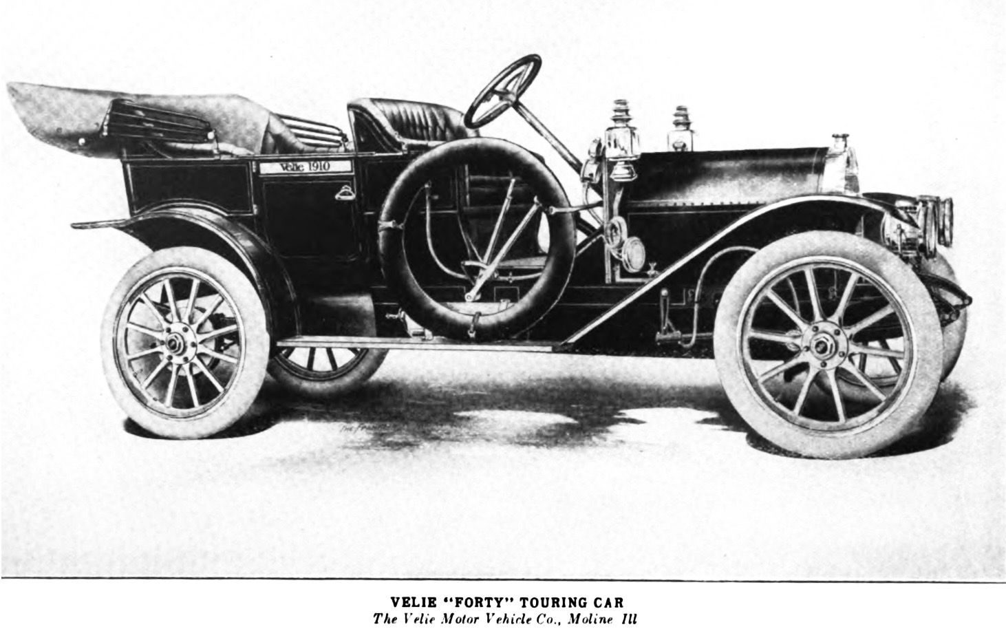 1910 Velie Forty five-passenger touring car, side profile, from a period trade catalogue