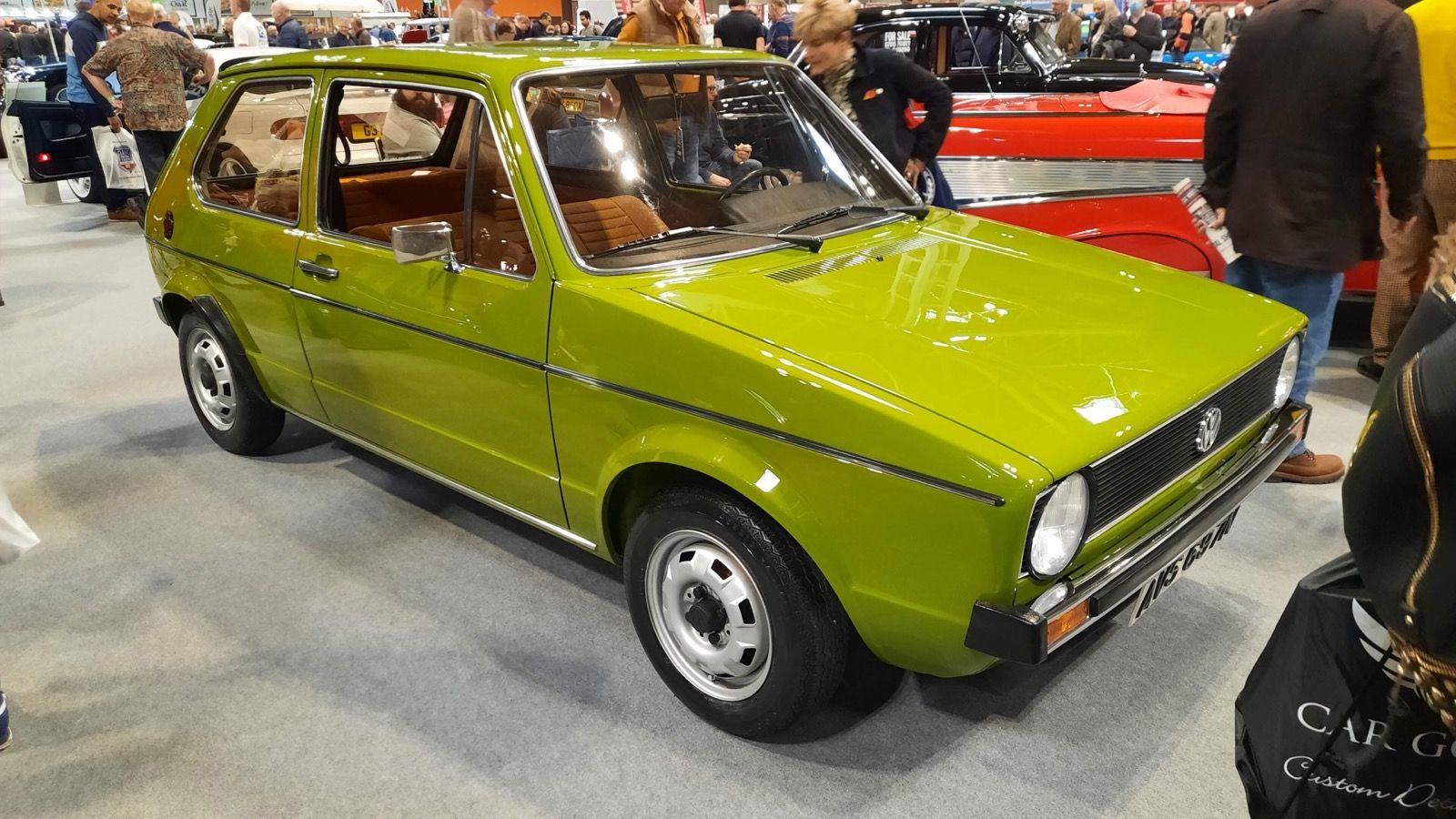 1975 Volkswagen Golf Mk1, lime green — front three-quarter view