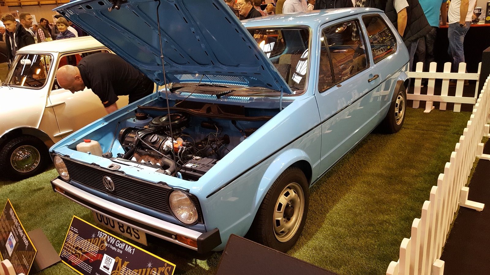 1977 Volkswagen Golf Mk1, light blue — front three-quarter view