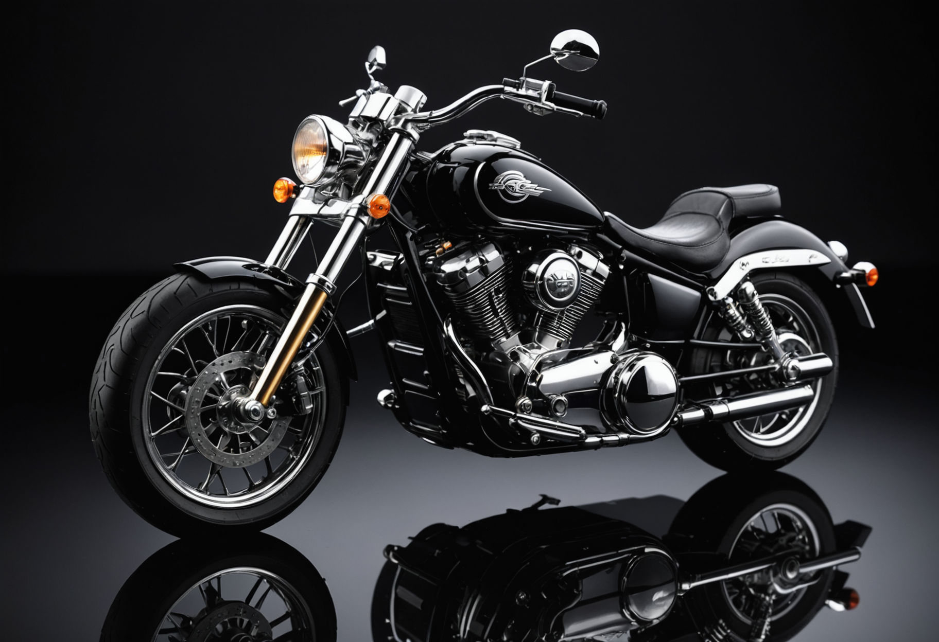 Close-up of a metallic motorcycle miniature with dramatic side lighting
