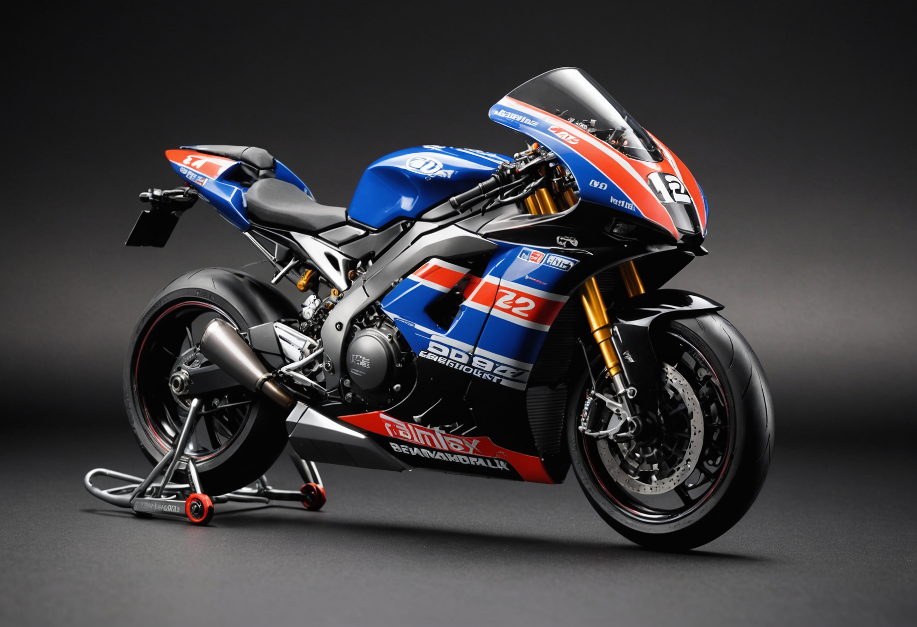 Racing livery details on a 1:12 scale motorcycle model